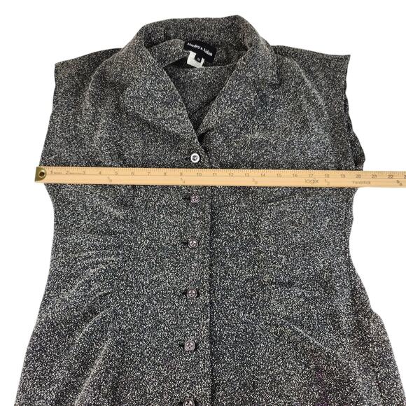 Gray Button Front Dress Womens 12 Collared Ruched Cap Sleeve Shift Knee Length - Picture 14 of 16